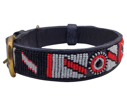 Handcrafted Maasai Dog Collar - Red White Geometric