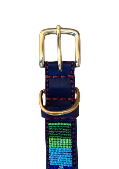 Handcrafted Maasai Dog Collar - Blue Green Geometric