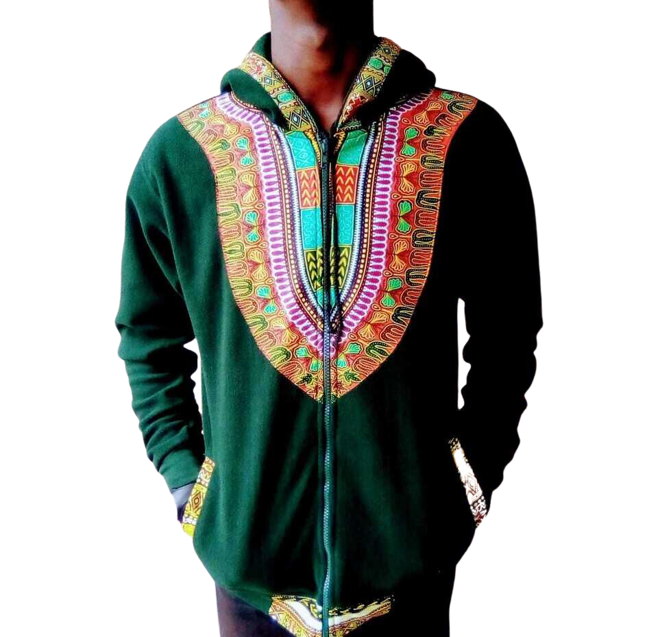 Hoodie Dashiki Fleece Green