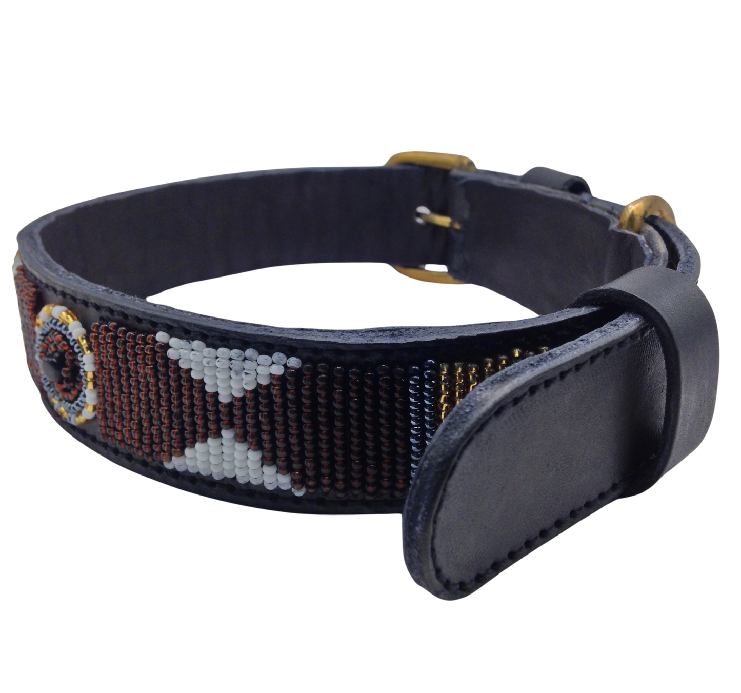 Handcrafted Maasai Dog Collar -Brown Gold Geometric