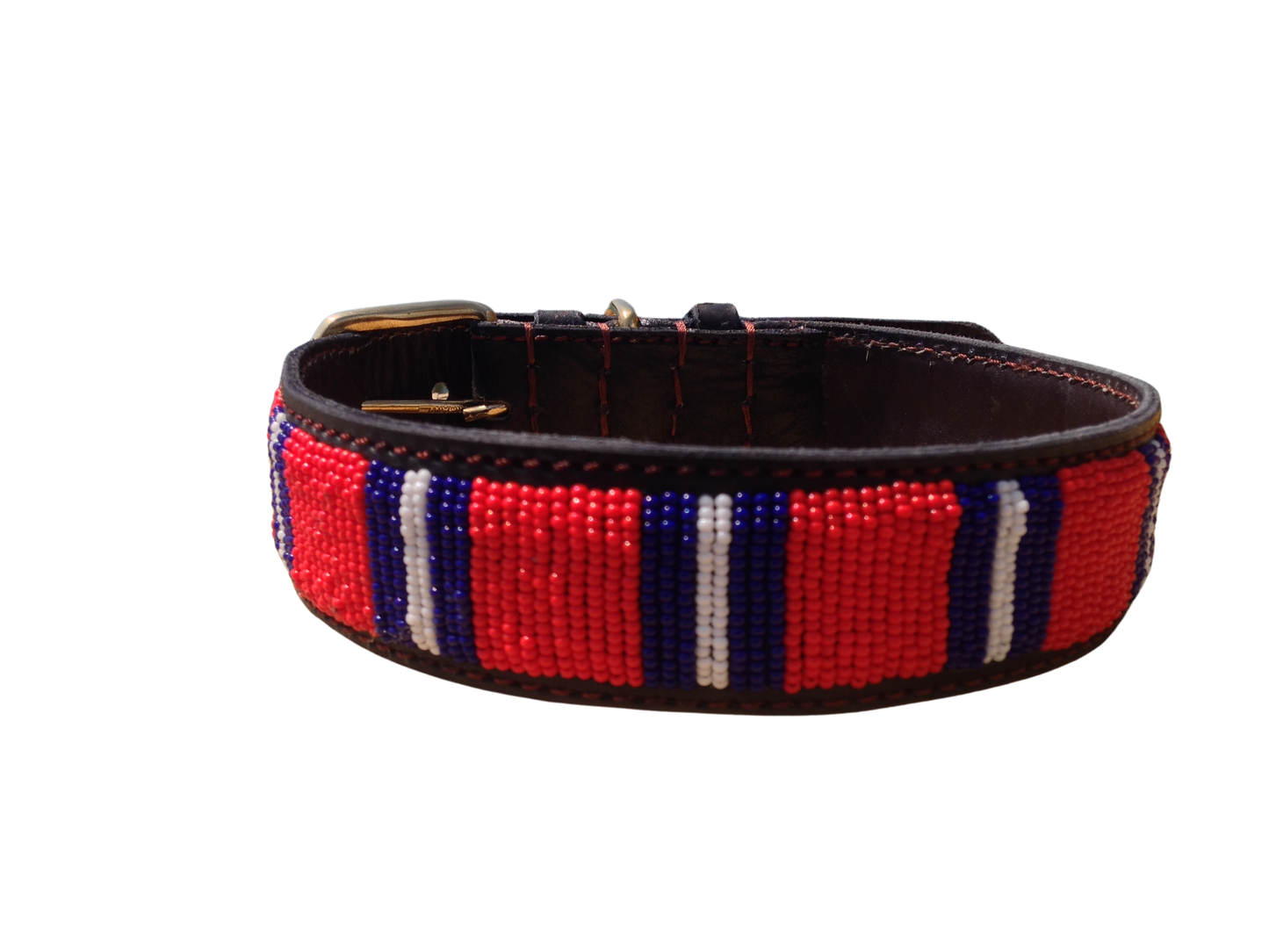 Handcrafted Maasai Dog Collar -  Red Blue Stripes