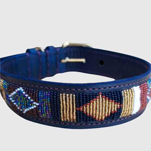 Handcrafted Maasai Dog Collar -Brown Gold Geometric