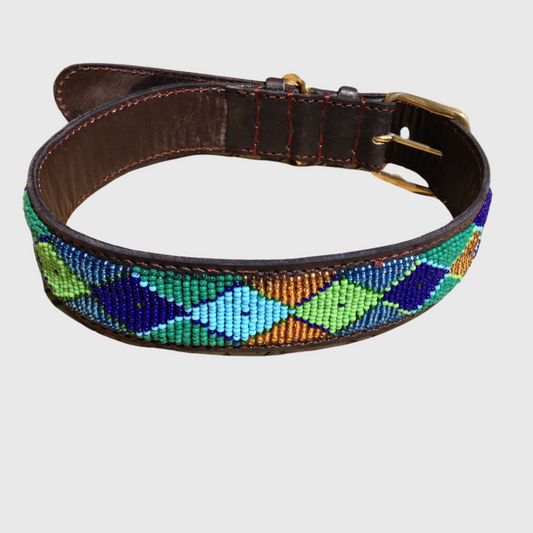 Handcrafted Maasai Dog Collar - Green Gold Geometric