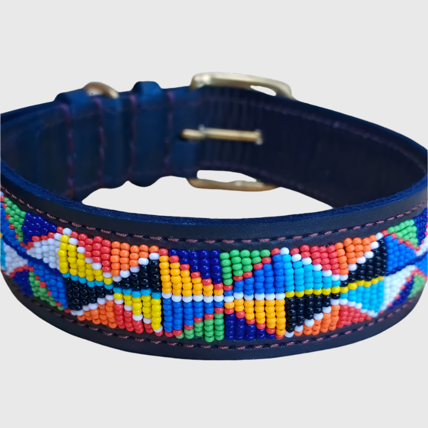 Handcrafted Maasai Dog Collar - Colorful Geometric