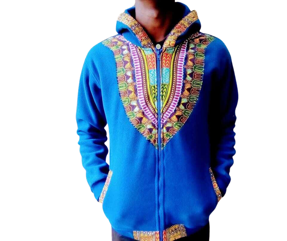 Hoodie Dashiki Fleece Blue