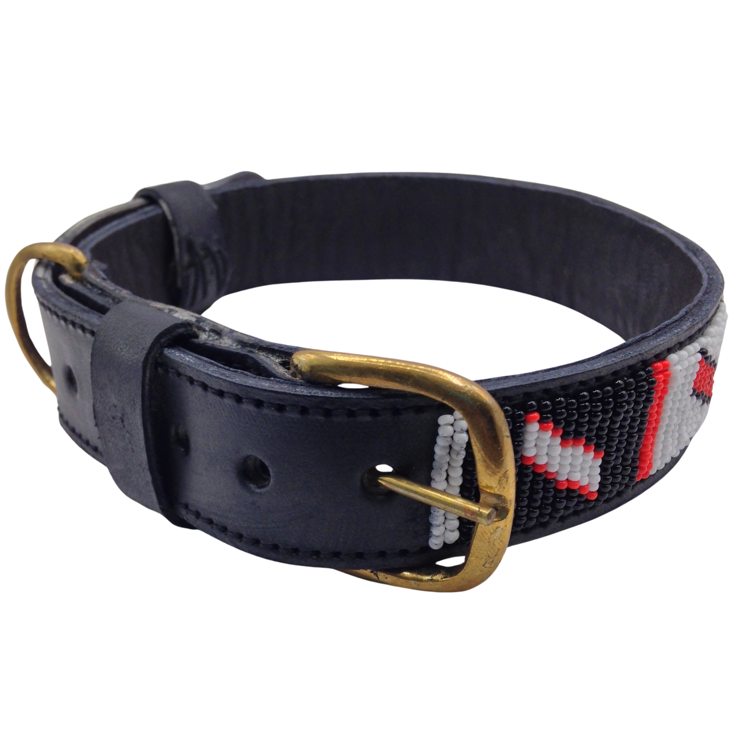 Handcrafted Maasai Dog Collar - Red White Geometric