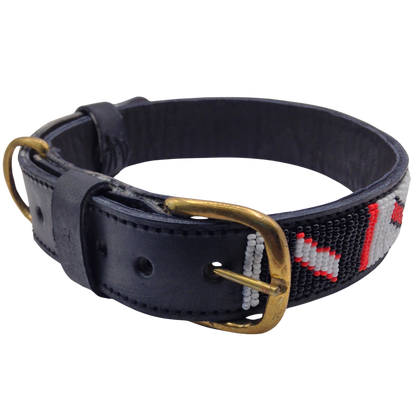 Handcrafted Maasai Dog Collar - Red White Geometric
