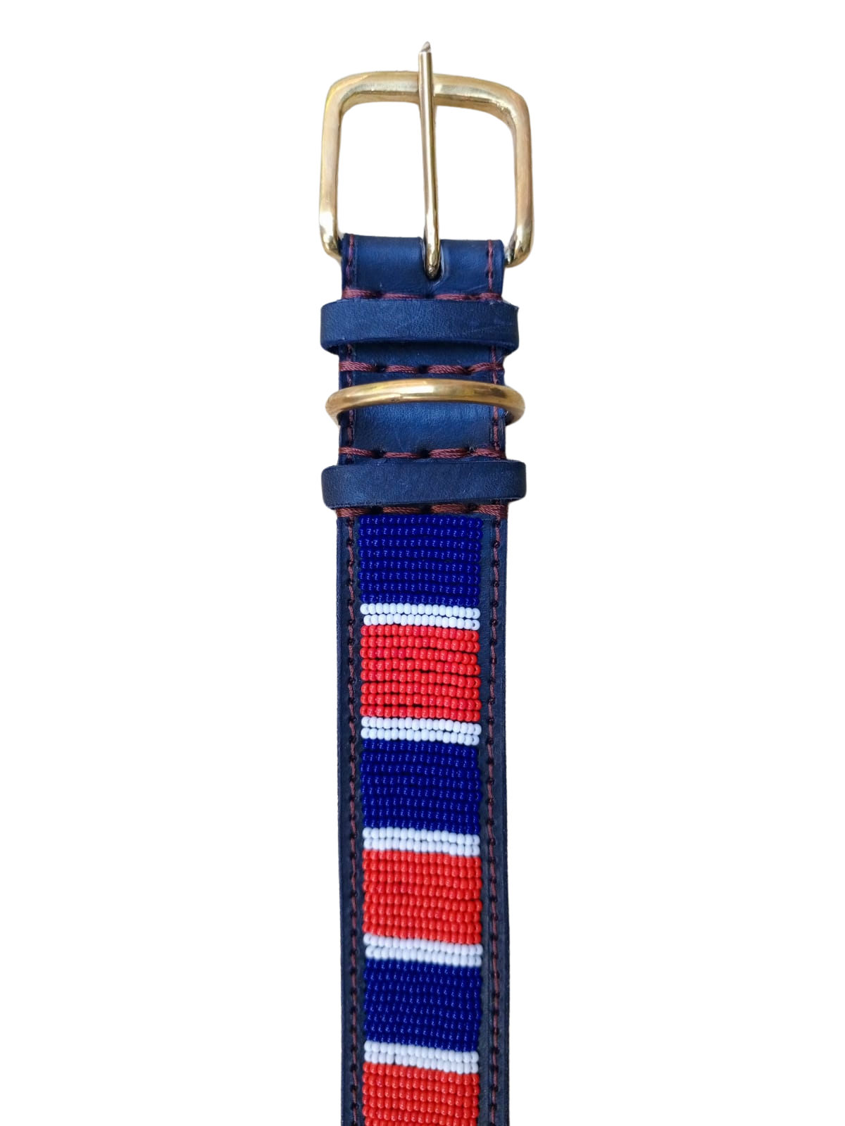 Handcrafted Maasai Dog Collar - Red Blue Stripes