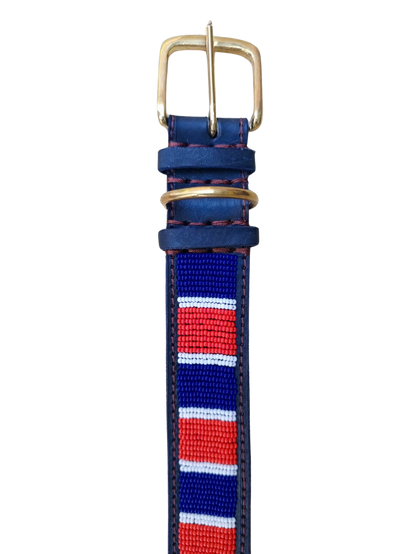 Handcrafted Maasai Dog Collar - Red Blue Stripes