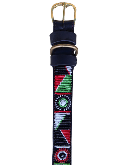 Handcrafted Maasai Dog Collar - Red Green Geometric