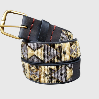 Handcrafted Maasai Belt - Beige Silver Geometric