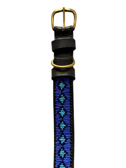 Handcrafted Maasai Dog Collar - Blue Geometric