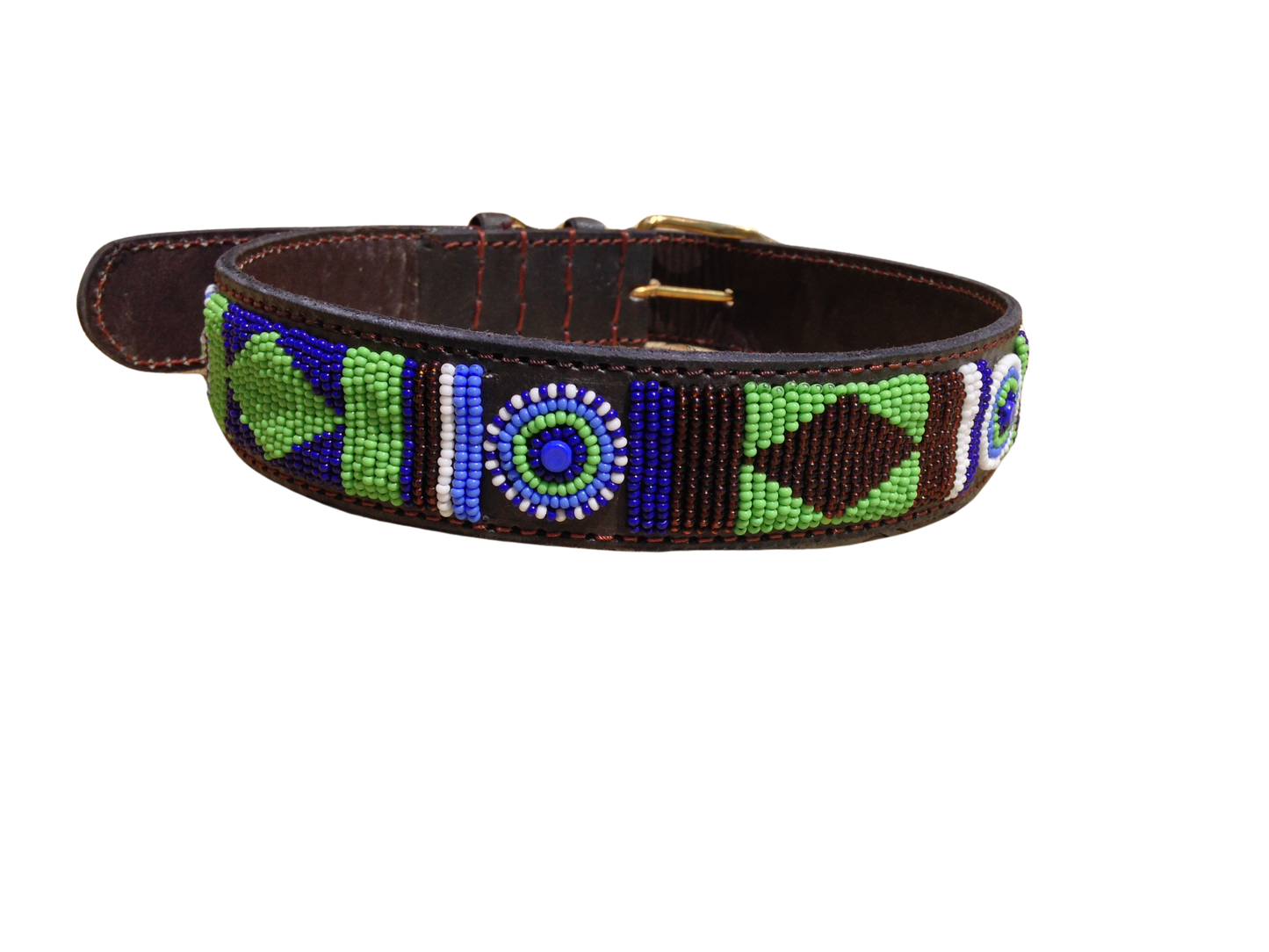 Handcrafted Maasai Dog Collar - Green/Blue Geometric