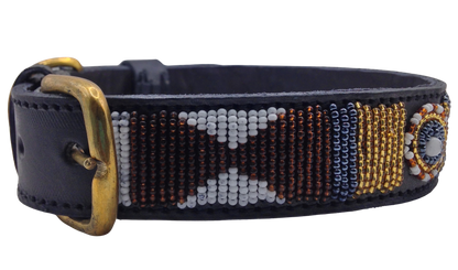 Handcrafted Maasai Dog Collar -Brown Gold Geometric