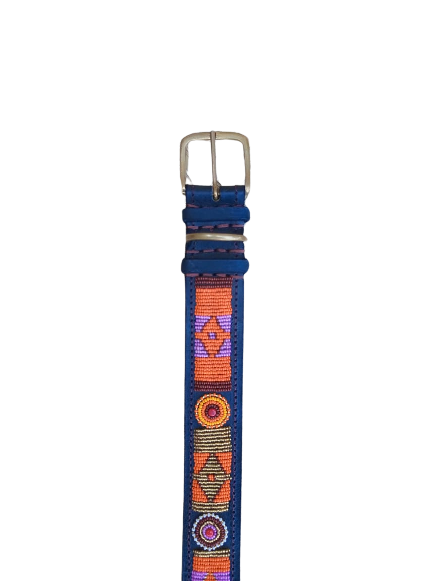 Handcrafted Maasai Dog Collar - Orange Gold Geometric