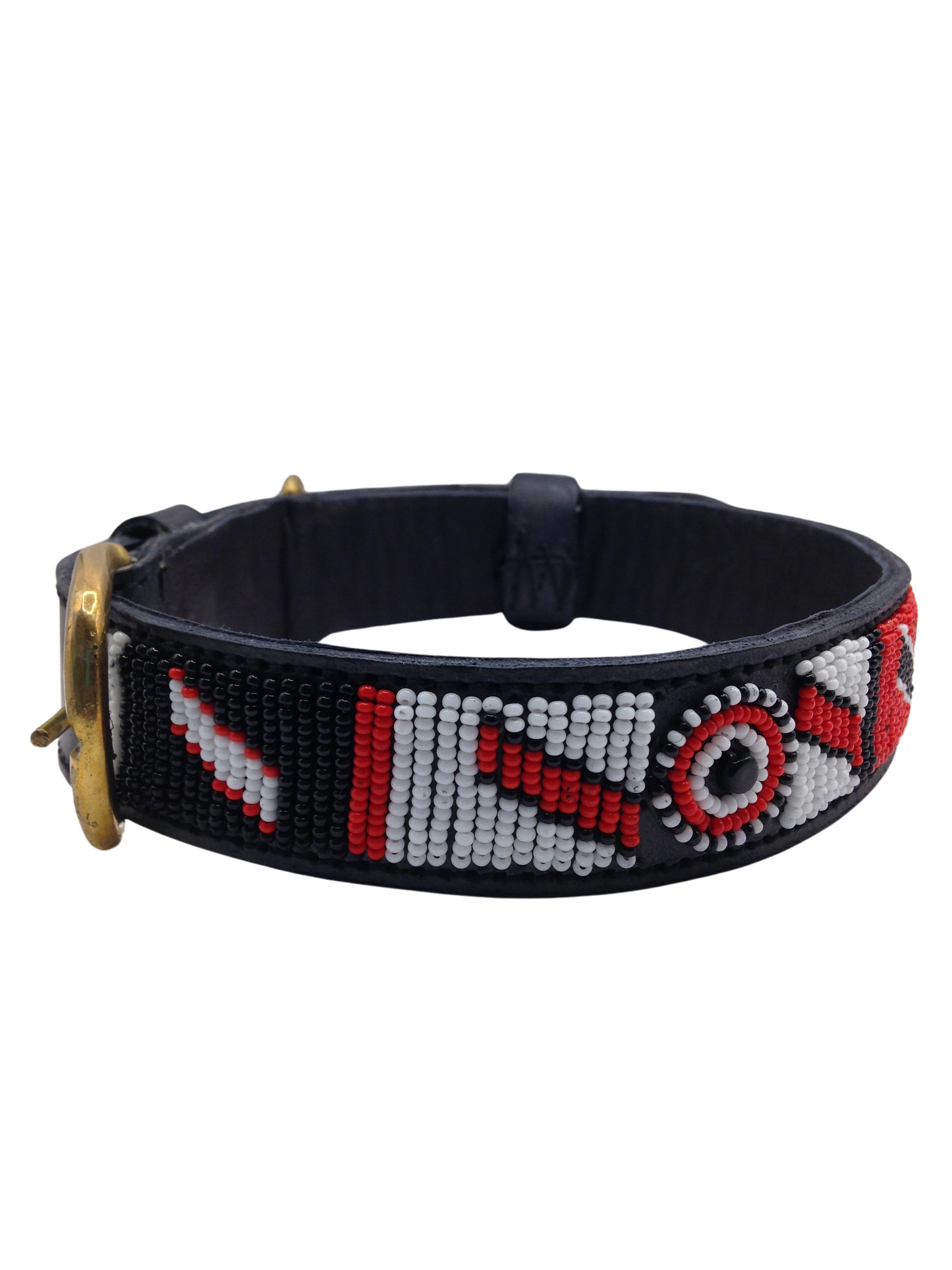 Handcrafted Maasai Dog Collar - Red White Geometric