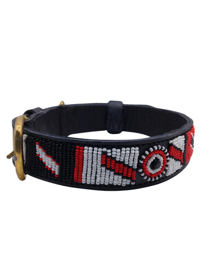 Handcrafted Maasai Dog Collar - Red White Geometric