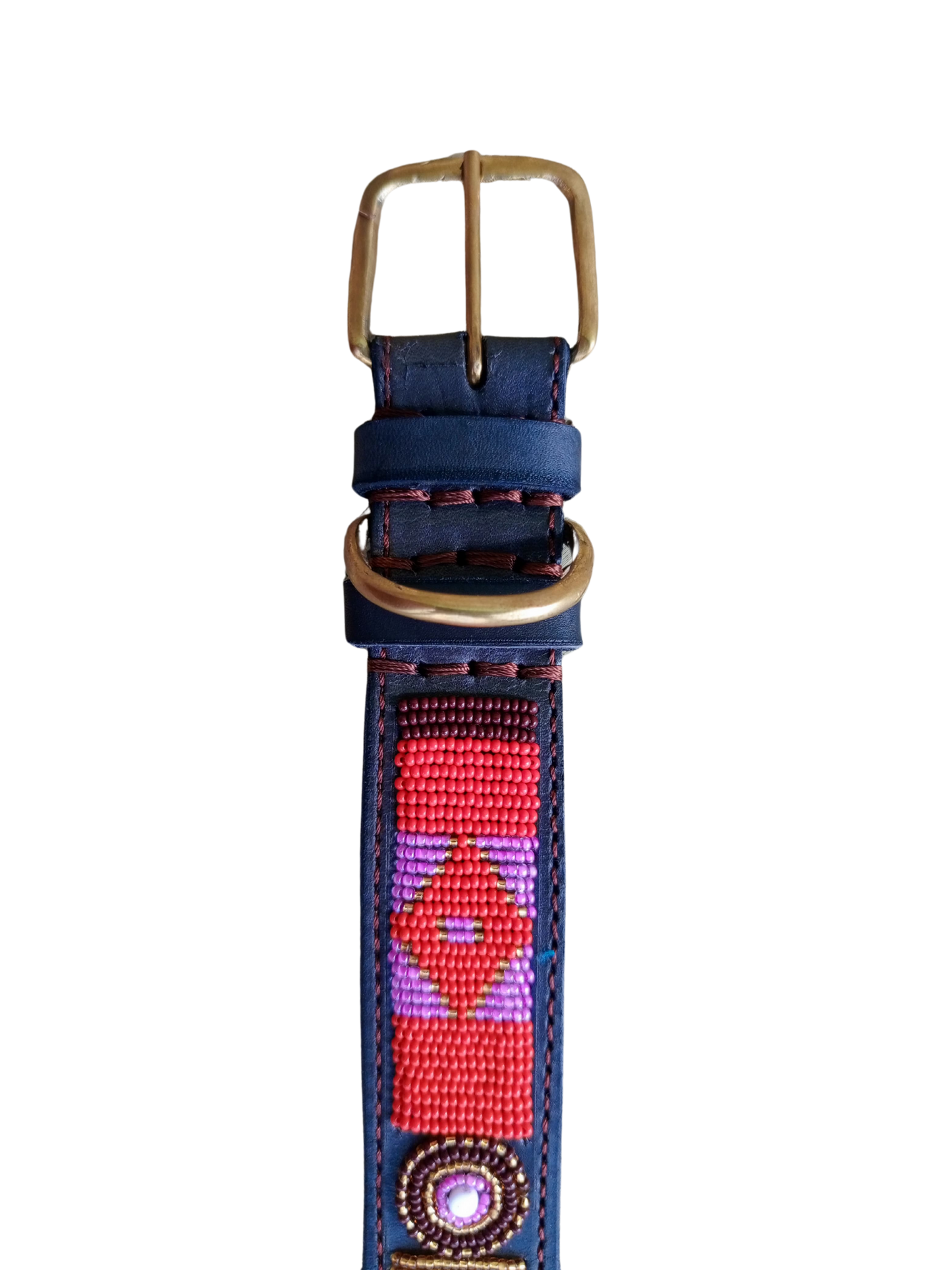 Handcrafted Maasai Dog Collar - Pink Red Geometric