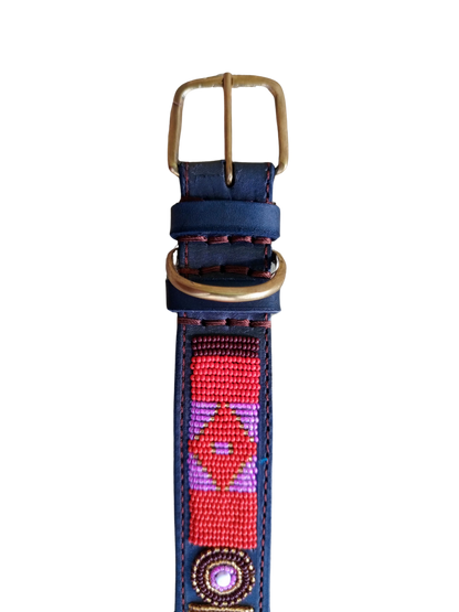 Handcrafted Maasai Dog Collar - Pink Red Geometric