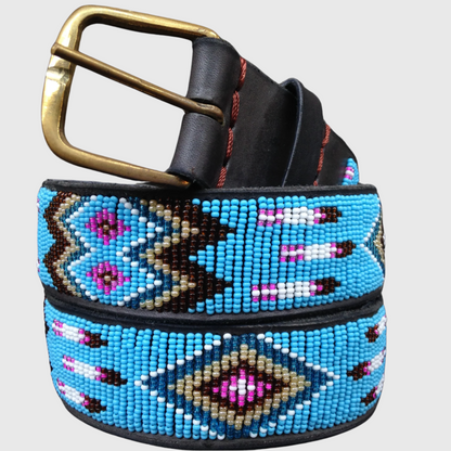 Handcrafted Maasai Belt - Turquoise Geometric