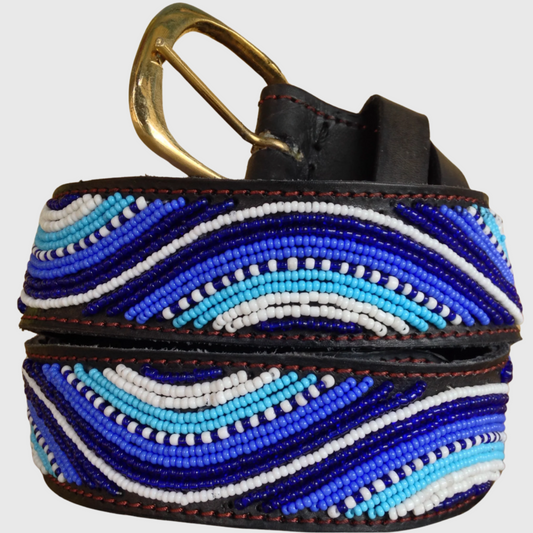 Handcrafted Maasai Belt - Electric Blue Waves