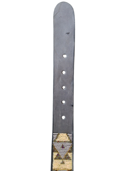Handcrafted Maasai Belt - Beige Silver Geometric
