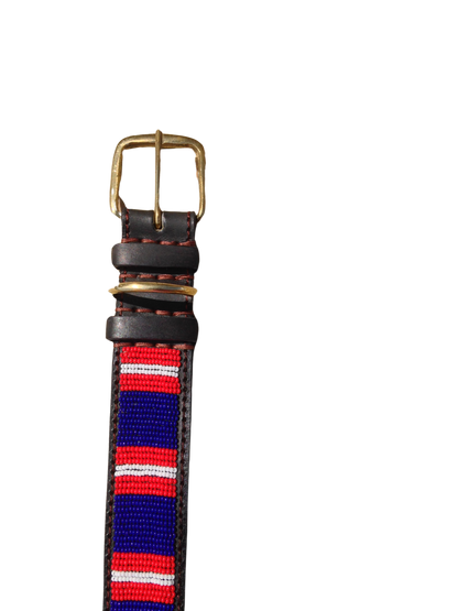 Handcrafted Maasai Dog Collar - Blue Red Stripes