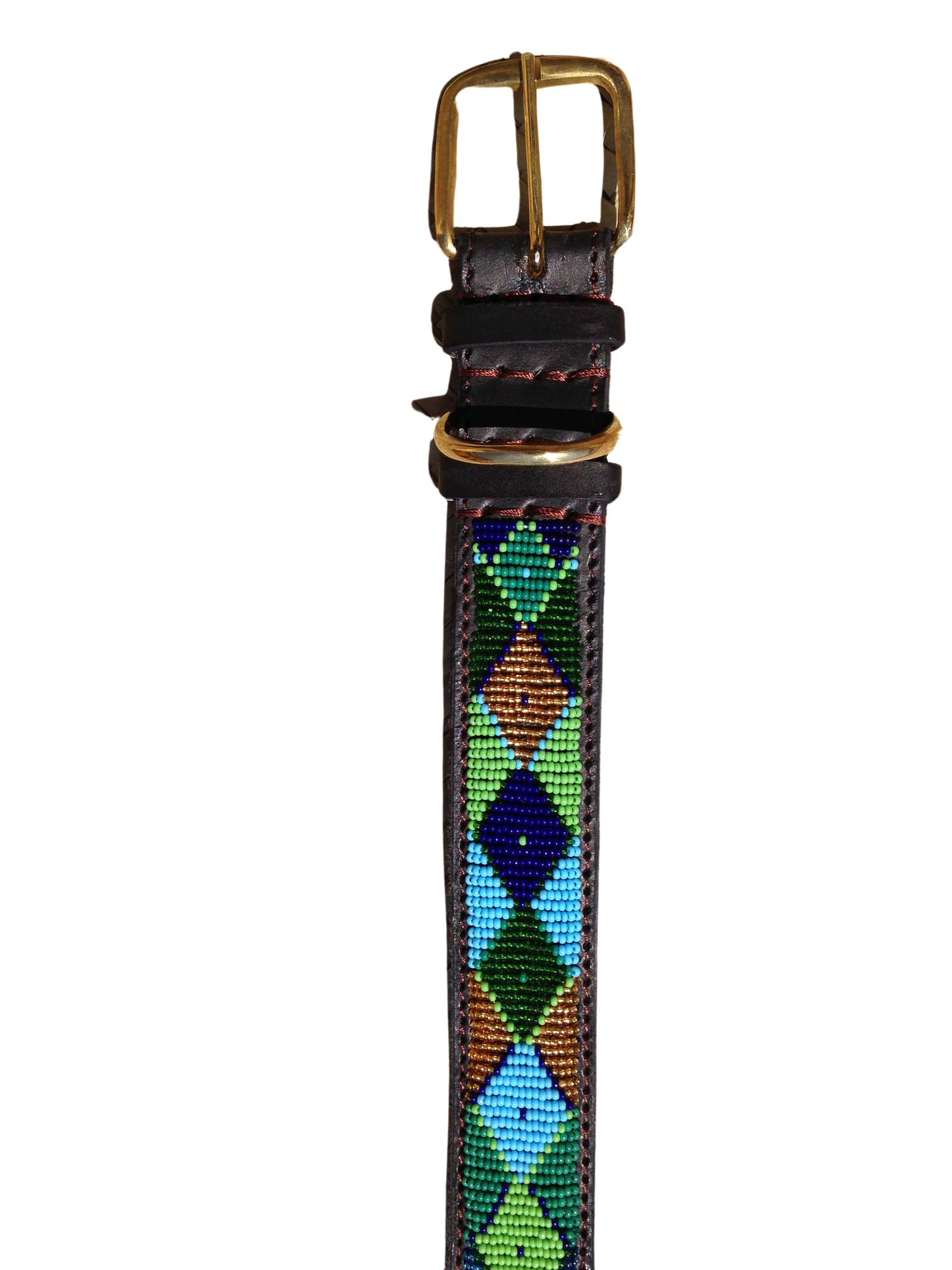 Handcrafted Maasai Dog Collar - Green Gold Geometric
