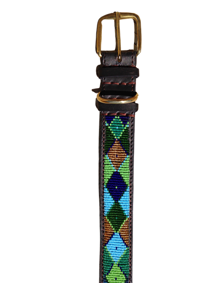 Handcrafted Maasai Dog Collar - Green Gold Geometric