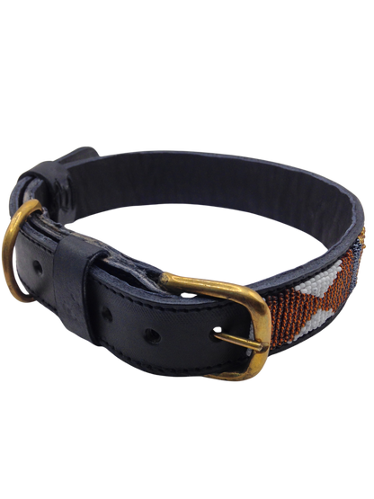 Handcrafted Maasai Dog Collar -Brown Gold Geometric
