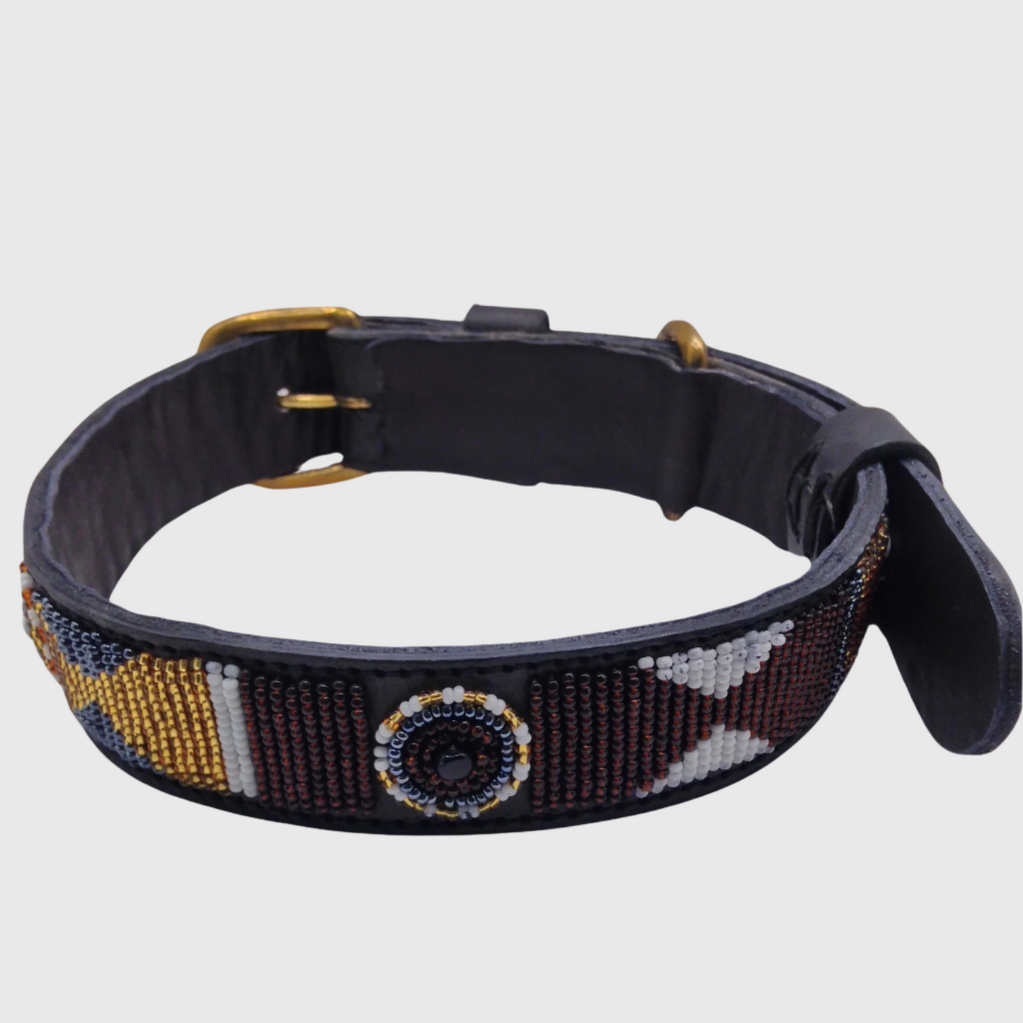 Handcrafted Maasai Dog Collar -Brown Gold Geometric