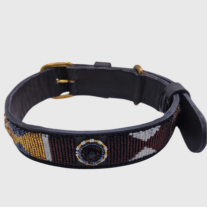 Handcrafted Maasai Dog Collar -Brown Gold Geometric