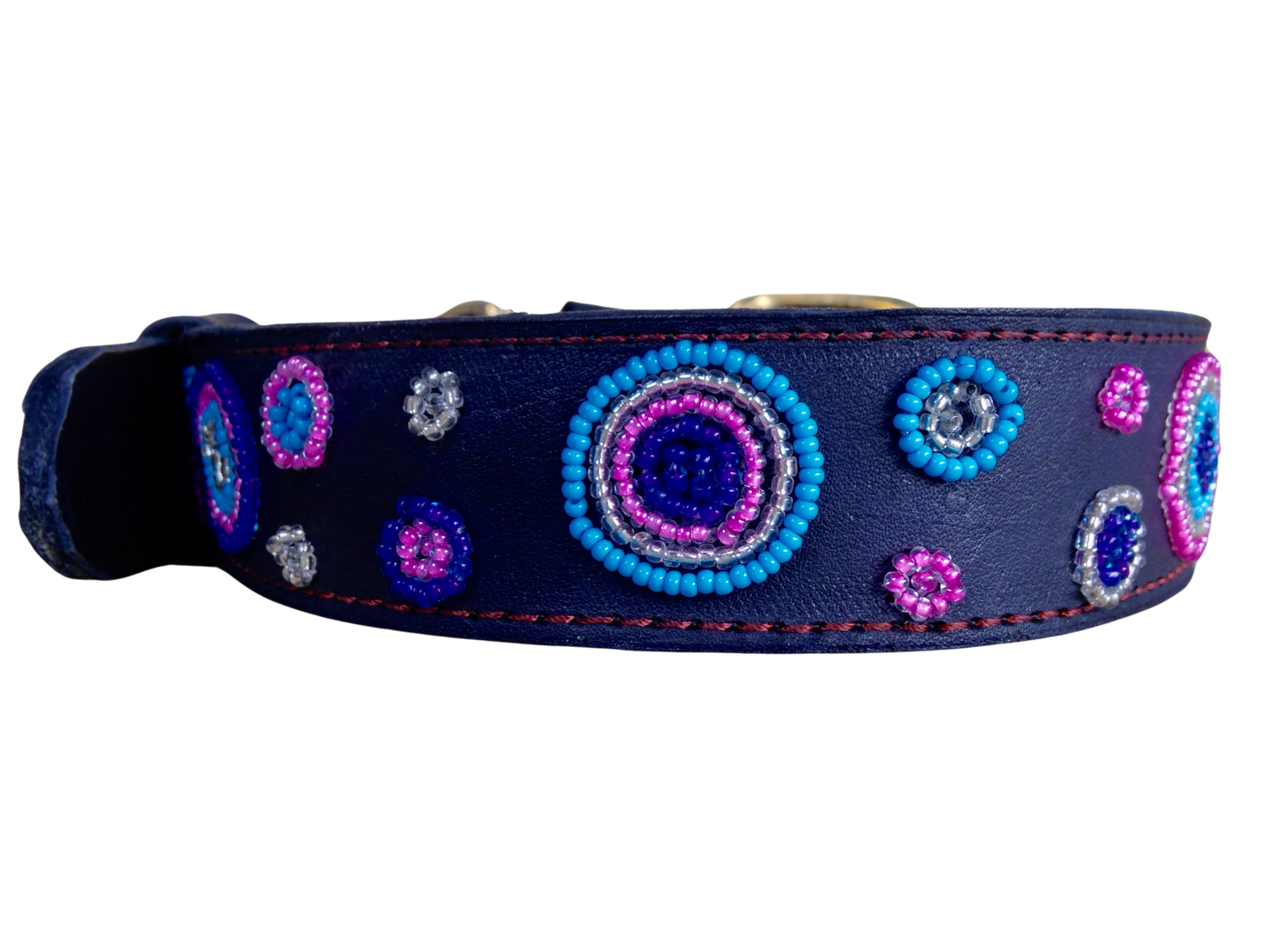 Handcrafted Maasai Dog Collar - Pink Blue Circles