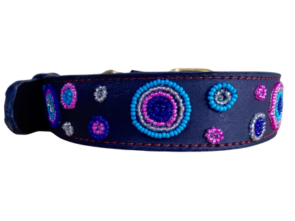 Handcrafted Maasai Dog Collar - Pink Blue Circles