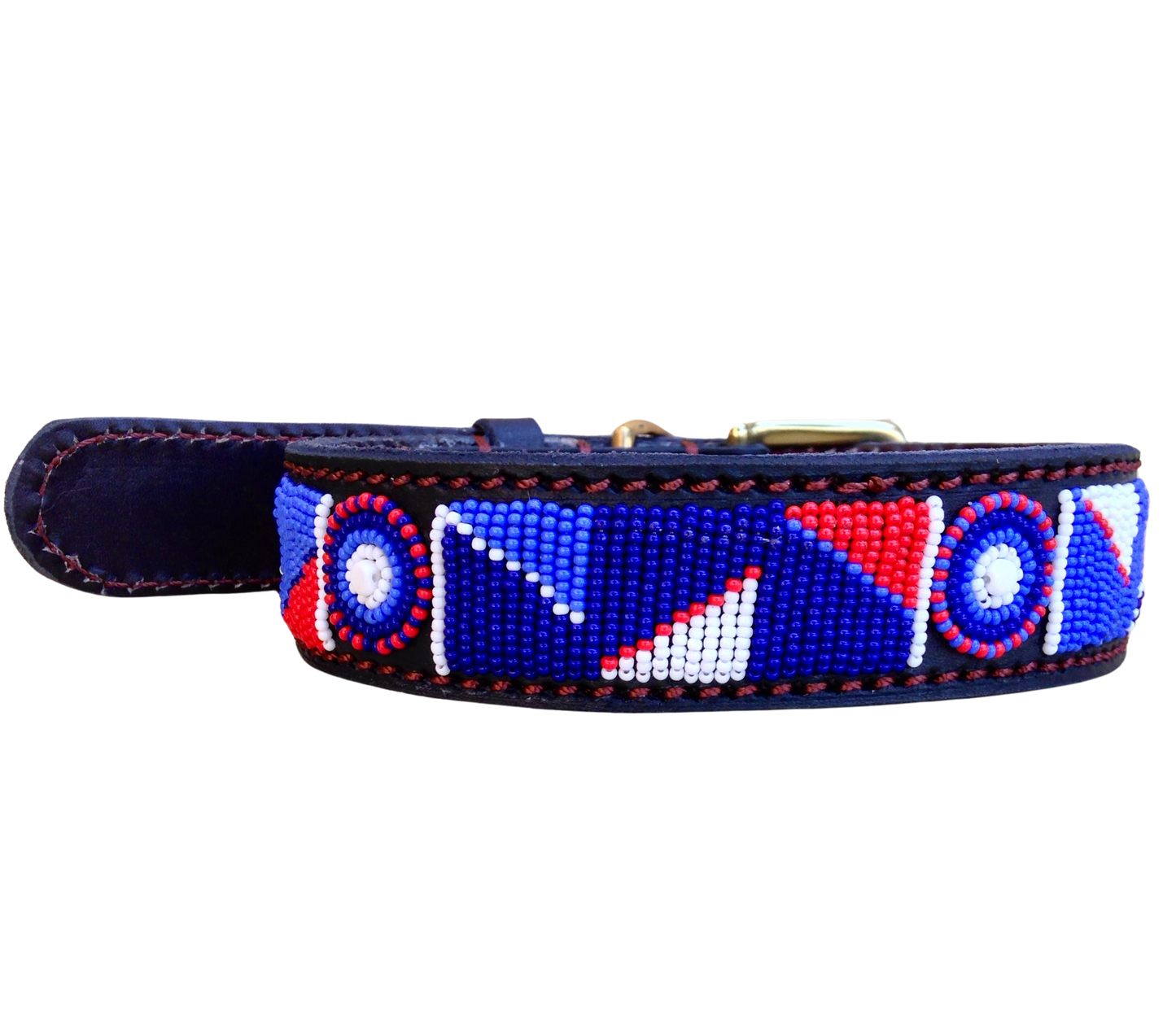 Handcrafted Maasai Dog Collar - Blue Red Geometric