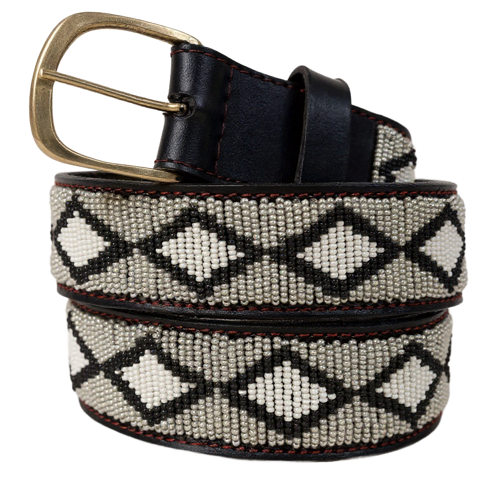 Handcrafted Maasai Belt - Ash Gray Geometric