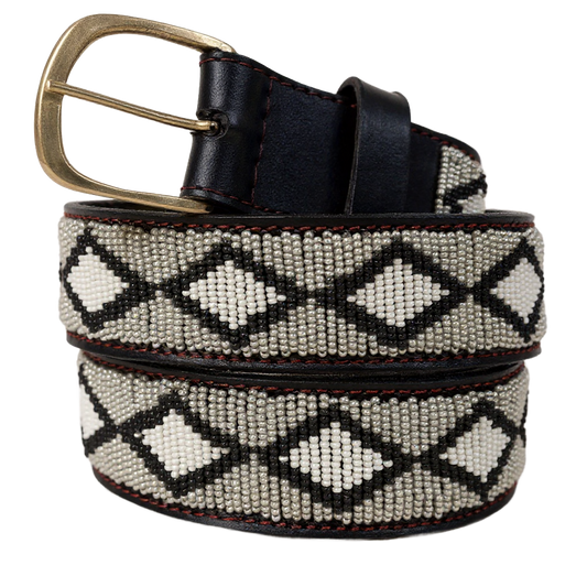 Handcrafted Maasai Belt - Ash Gray Geometric
