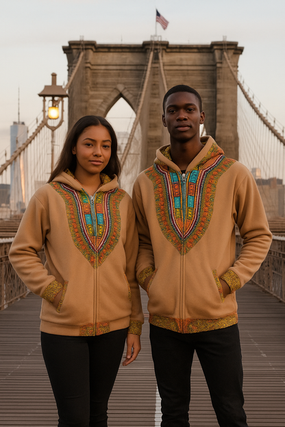 Hoodie Dashiki Fleece Beige