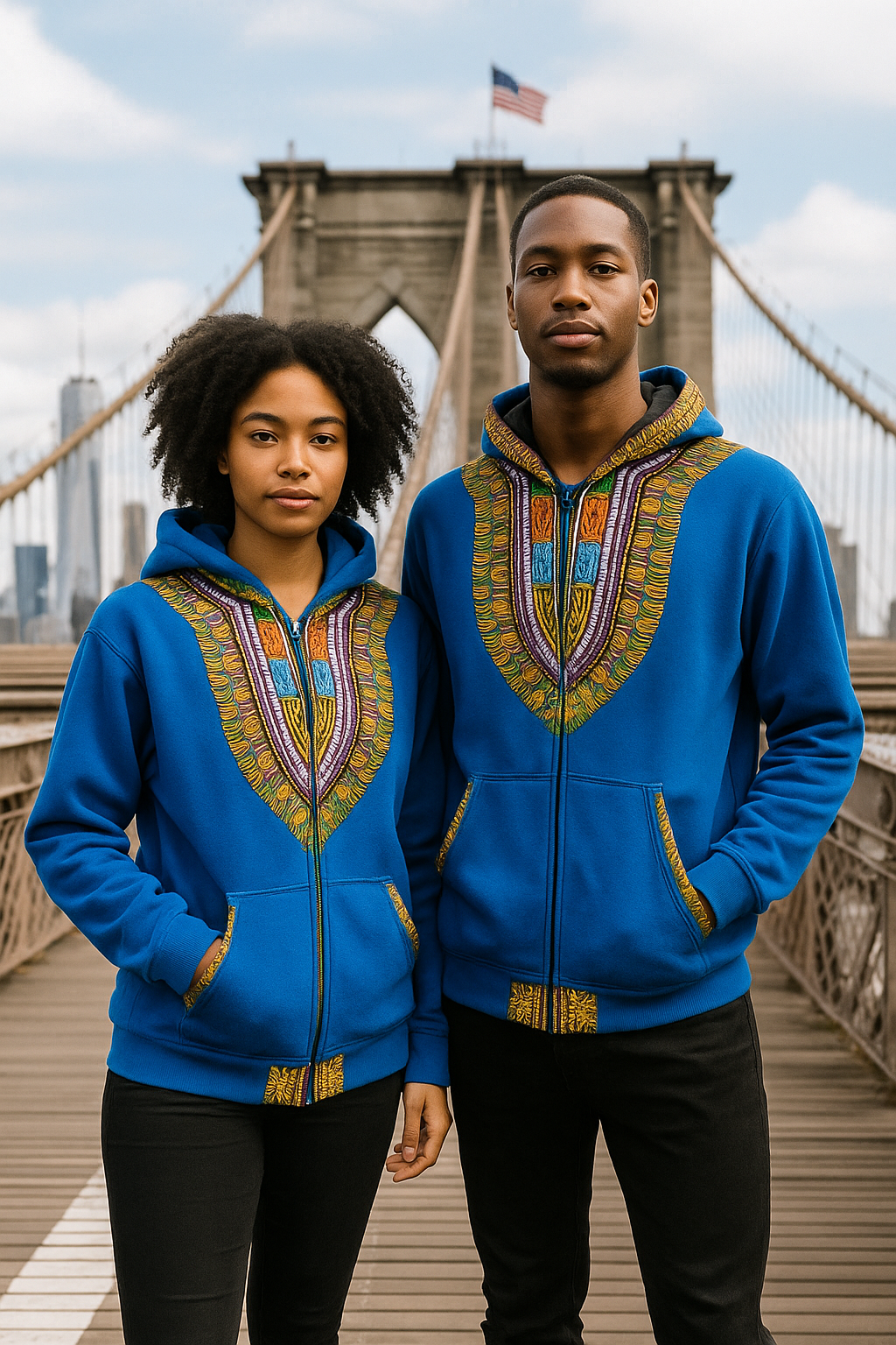 Hoodie Dashiki Fleece Blue