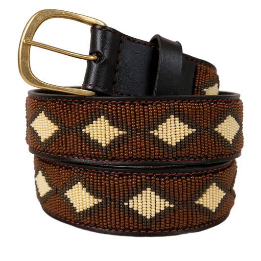 Handcrafted Maasai Belt - Brown Beige Geometric