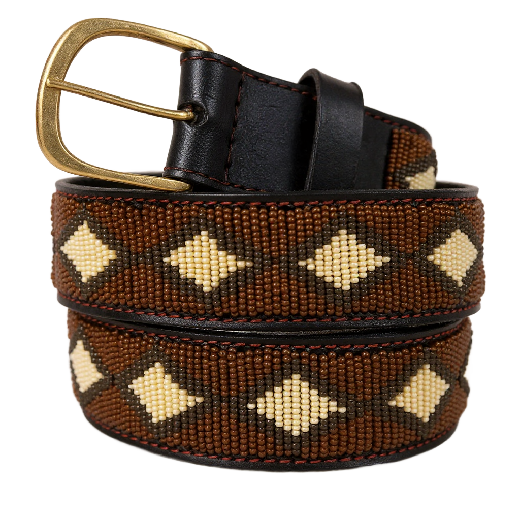 Handcrafted Maasai Belt - Brown Beige Geometric