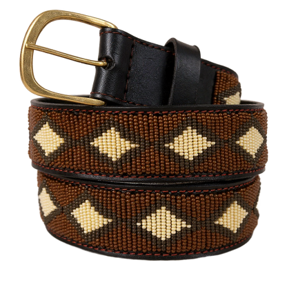 Handcrafted Maasai Belt - Brown Beige Geometric