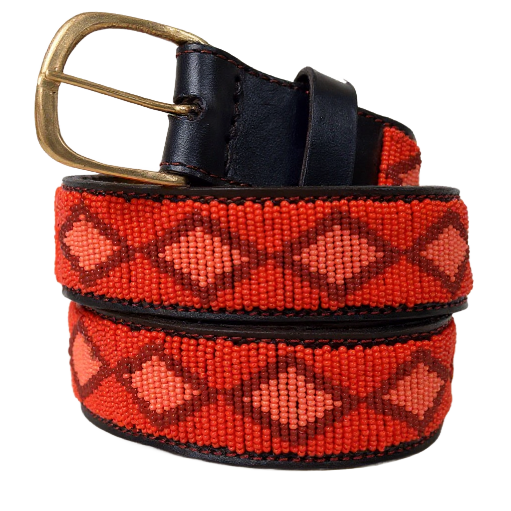 Handcrafted Maasai Belt - Burgundy Geometric