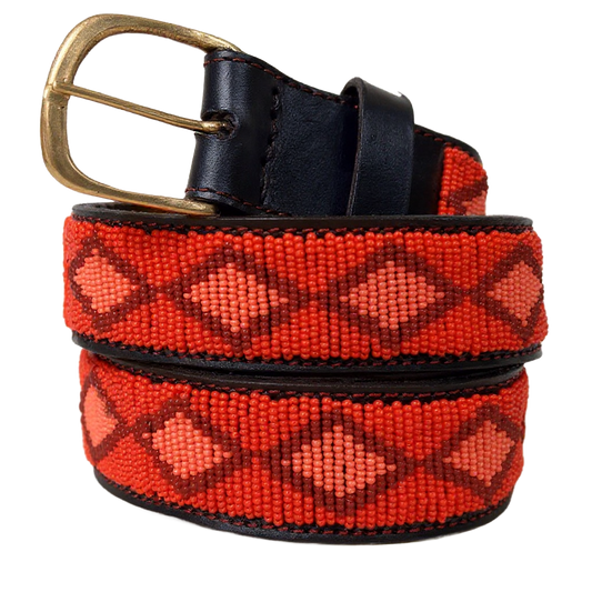 Handcrafted Maasai Belt - Burgundy Geometric