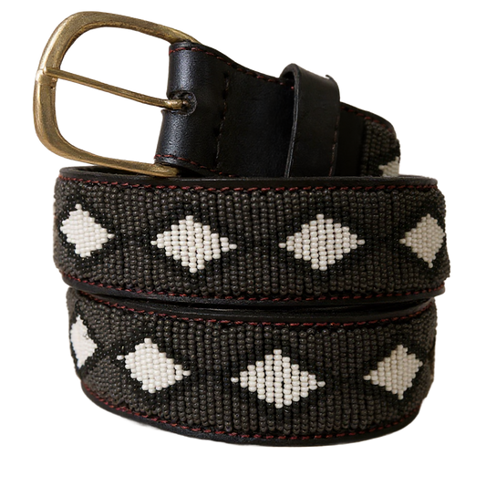 Handcrafted Maasai Belt - Charcoal Gray Geometric