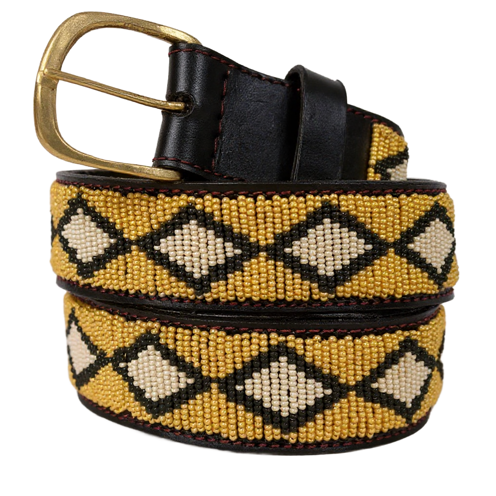Handcrafted Maasai Belt - Cream Geometric