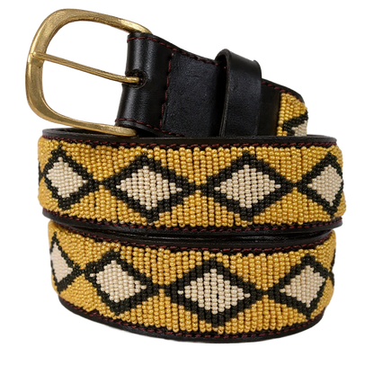 Handcrafted Maasai Belt - Cream Geometric