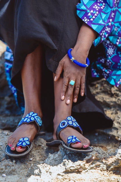 Sandals Floral Blue Toe Ring