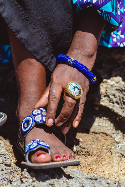 Sandals Floral Blue Toe Ring