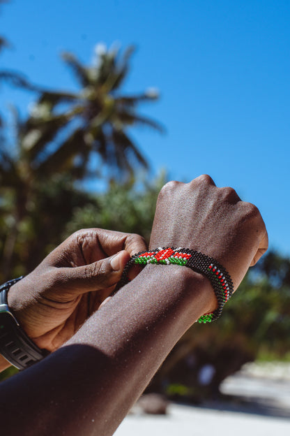 Bracelet Beaded Kenyan Flag Black